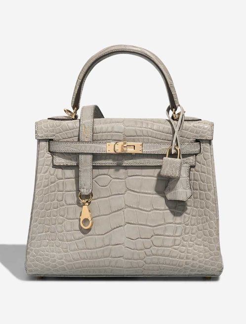 Hermès Kelly 25 Matte Alligator Gris Perle / Rose Pourpre Front | Sell your designer bag