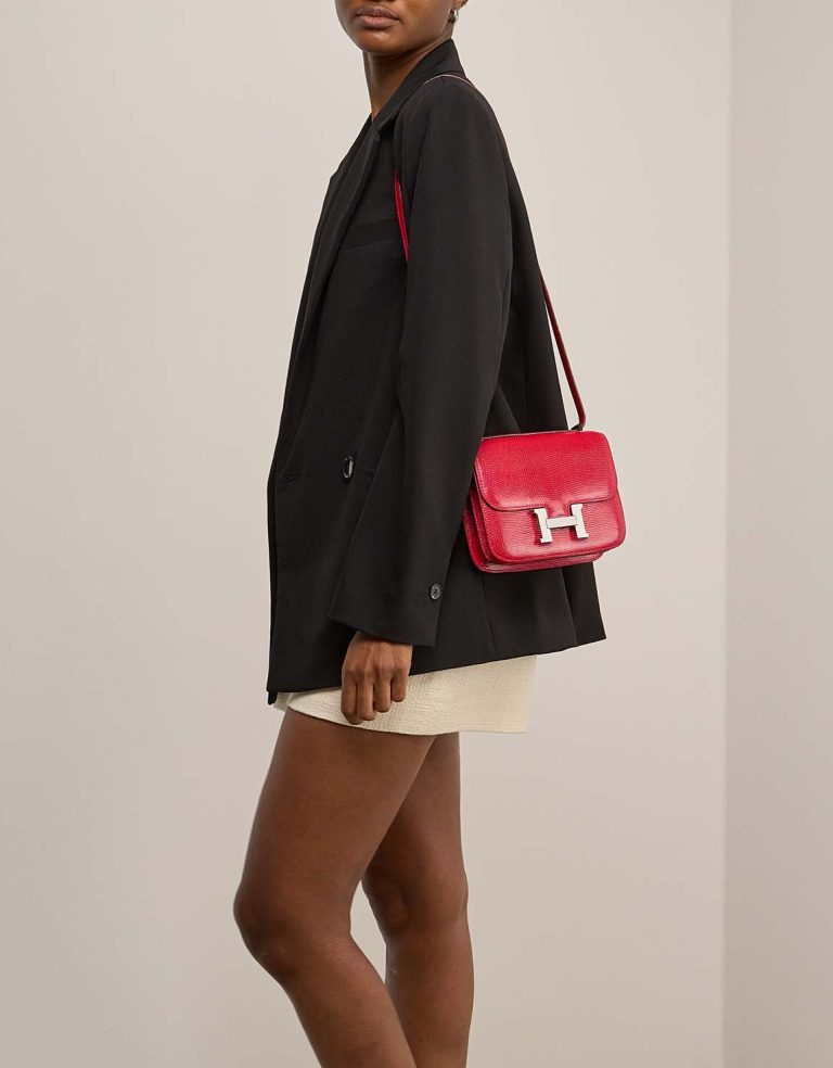 Hermès Constance 18 Salvator Lizard Rouge Exotique on Model | Sell your designer bag