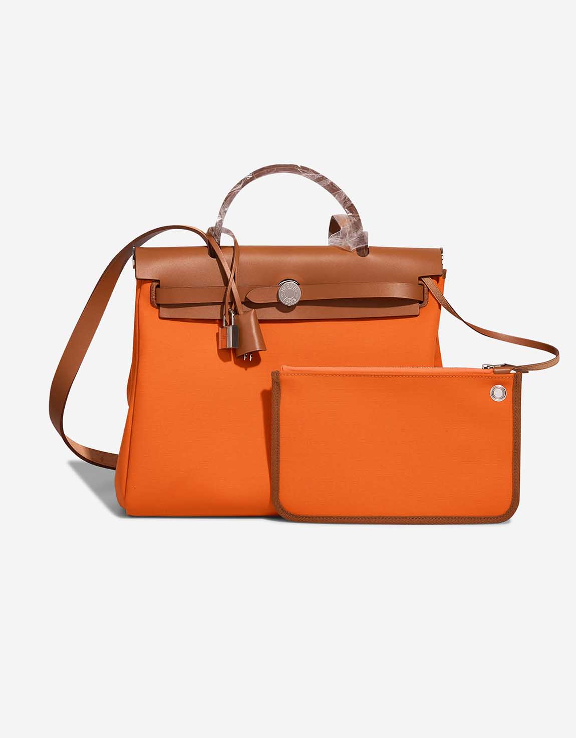 Hermès Herbag 31 Toile / Vache Hunter Orange Minium / Fauve | SACLÀB