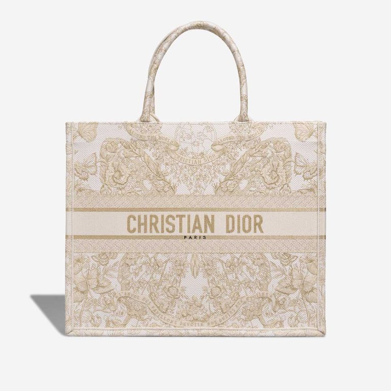 Dior Book Tote Large Canvas Cream / Gold Front | Sell your designer bag