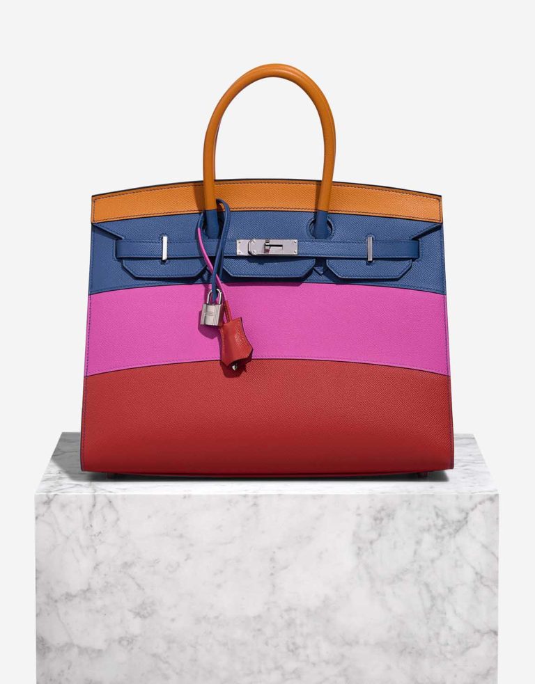 Hermès Birkin Sunset Rainbow 35 Epsom Abricot / Bleu Agate / Magnolia / Rouge Casaque Front | Sell your designer bag
