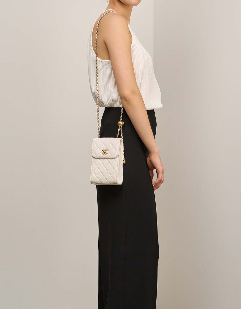 Chanel Phone Holder Lamb White Front | Sell your designer bag