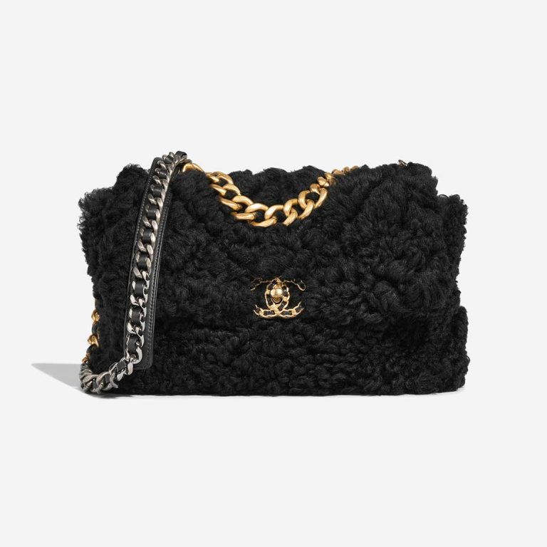 Chanel 19 Flap Bag Large Shearling Black Front | Sell your designer bag