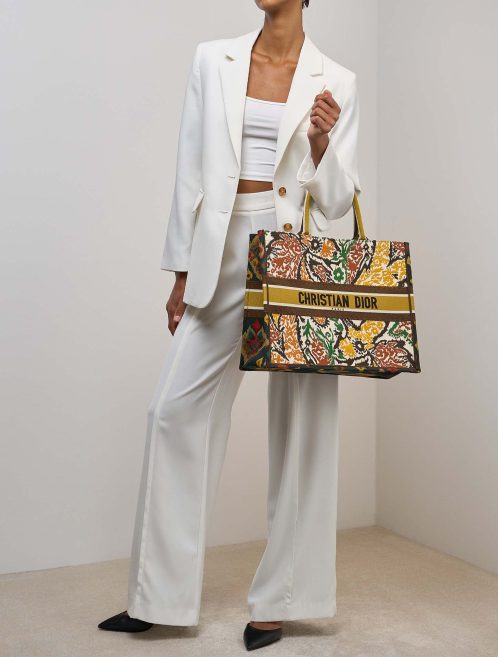 Dior Book Tote Large Fabric Brown / Yellow / Green on Model | Sell your designer bag