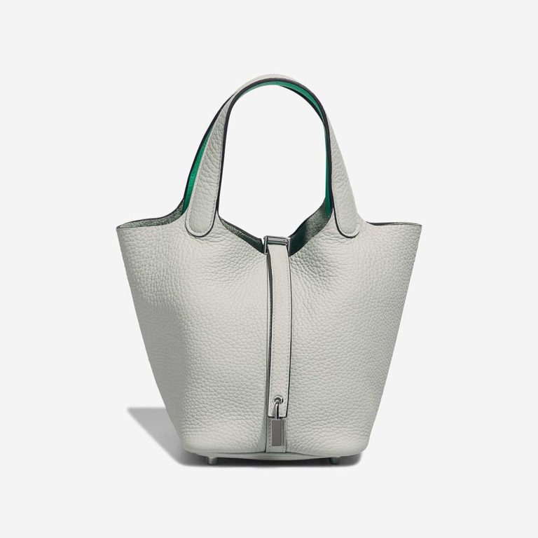 Hermès Picotin 18 Taurillon Clémence / Swift Gris Neve / Vert Comics Front | Sell your designer bag