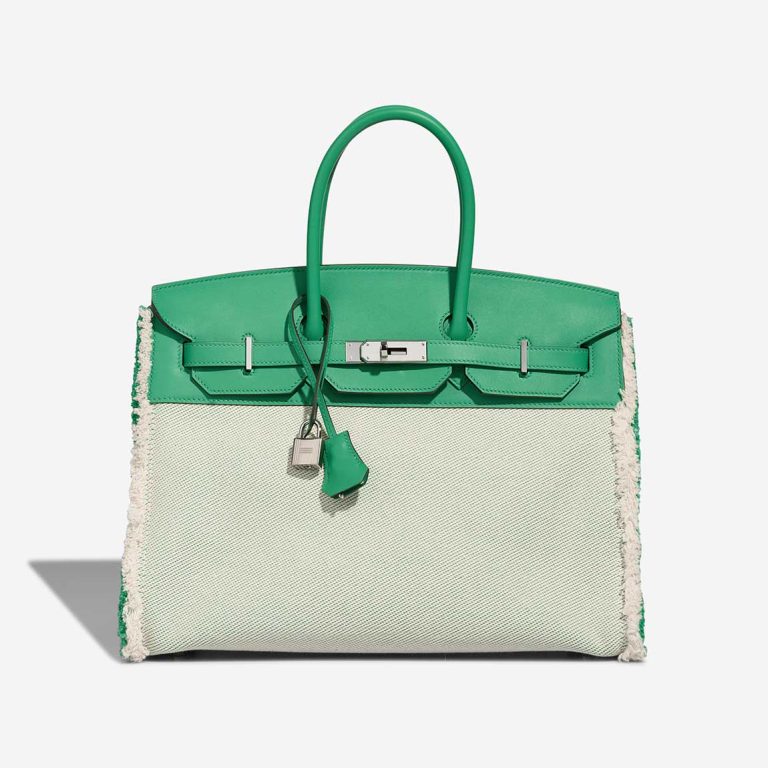 Hermès Birkin Fray 35 Swift / Toile Vert Menthe Front | Sell your designer bag