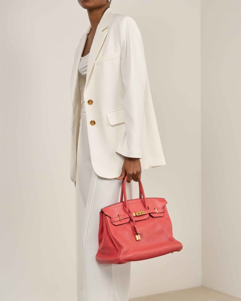 Hermès Birkin 35 Clémence Rouge Duchesse on Model | Sell your designer bag