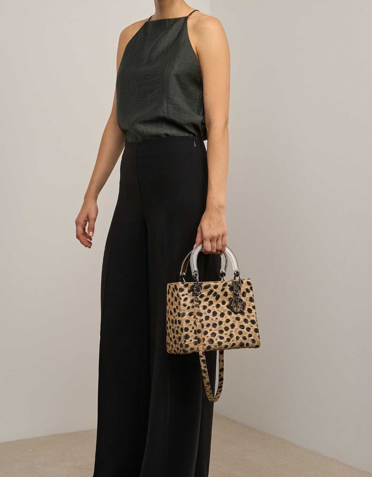 Dior Lady Medium Canvas Black / Brown on Model | Sell your designer bag