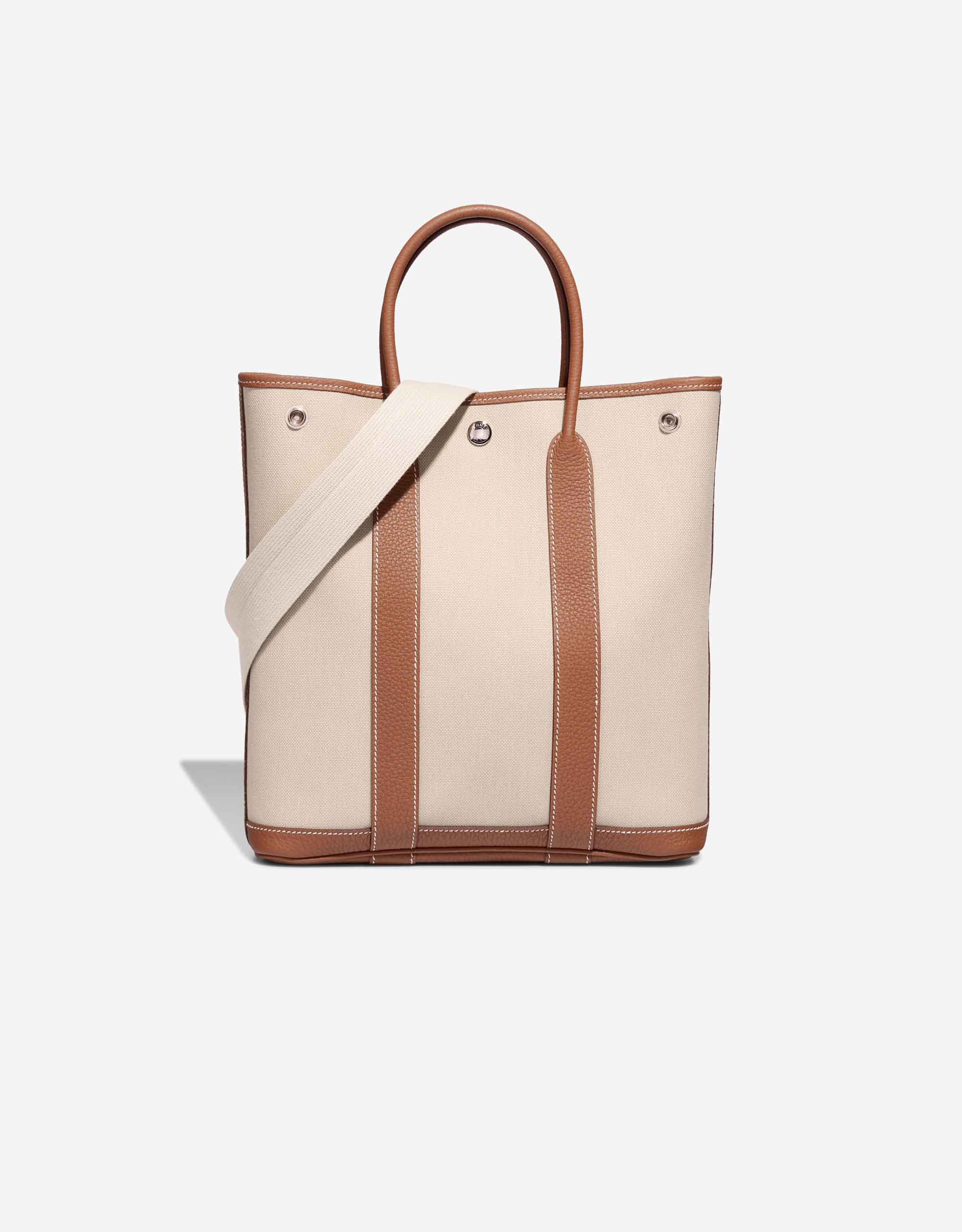 Hermès Garden File 28 Strap Toile / Clémence Béton / Gold | SACLÀB