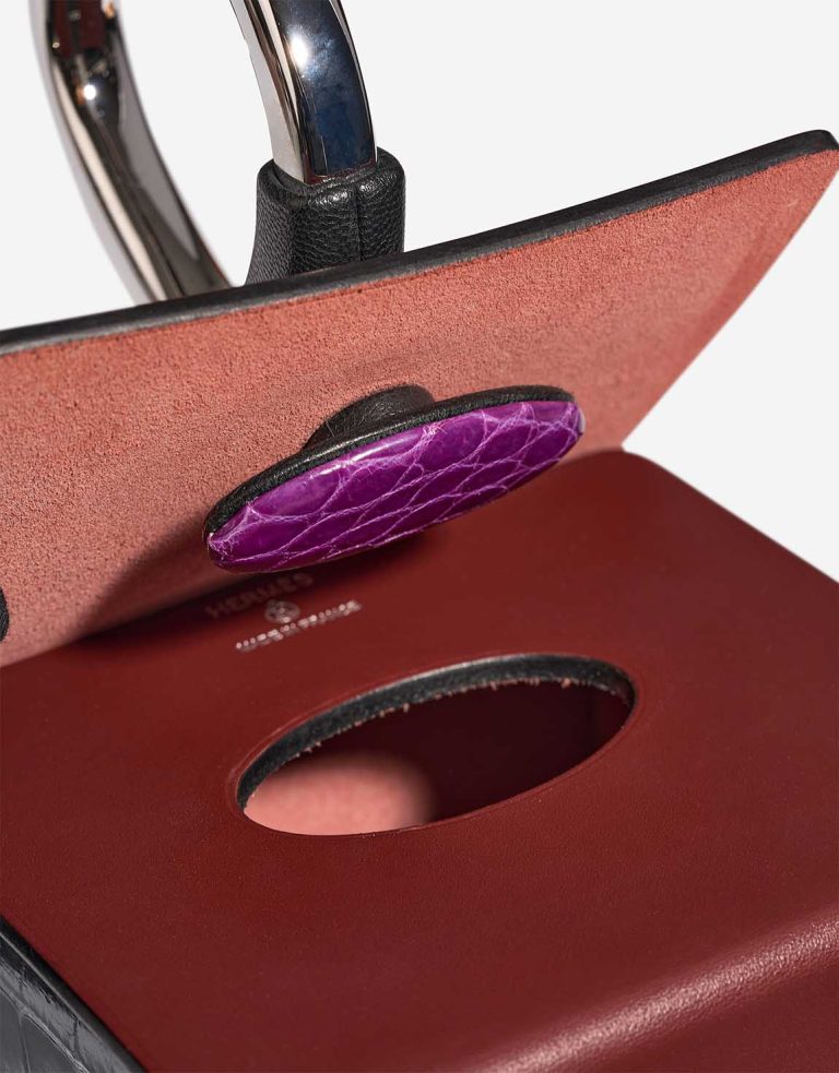 Hermès Petite h Minaudière Cube Helipse Porosus Crocodile / Swift Sienne / Blue Jean / Bleu Marine / Black Closing System | Sell your designer bag