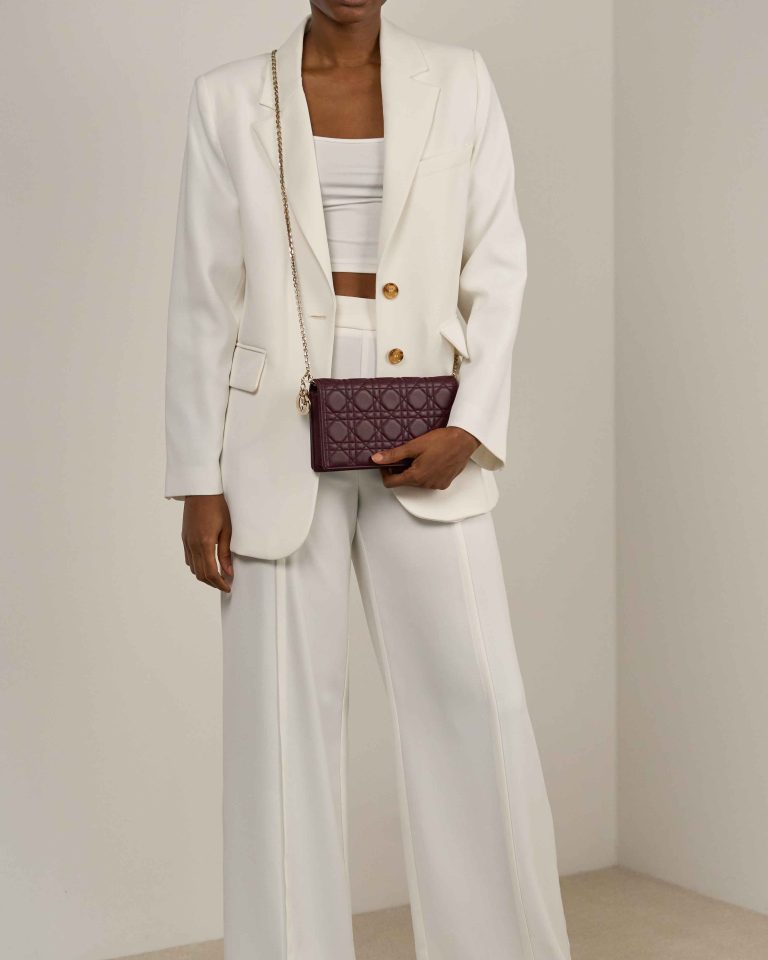 Dior Lady Pouch Lamb Burgundy on Model | Sell your designer bag
