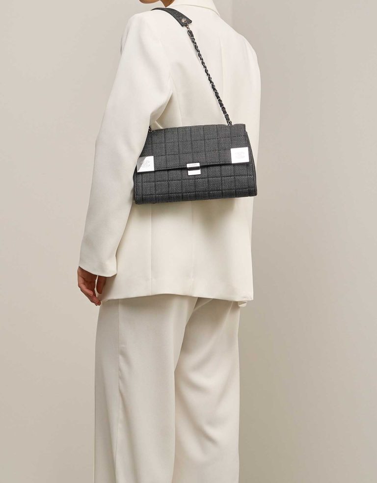 Chanel Chocolate Bar Medium Denim Grey Front | Sell your designer bag