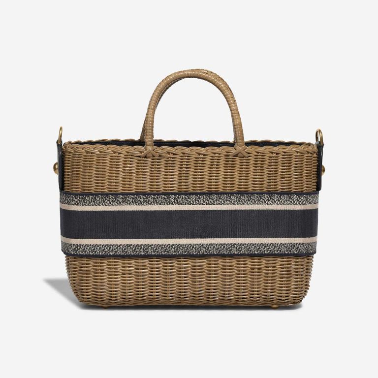 Dior Basket Bag Medium Wicker / Canvas Blue / Camel / Beige | Sell your designer bag