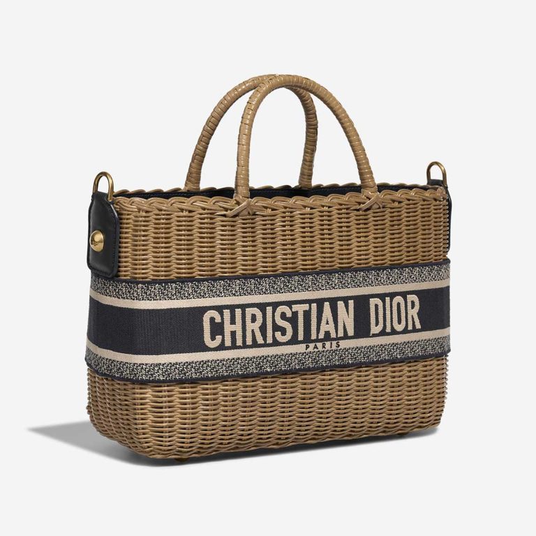 Dior Basket Bag Medium Wicker / Canvas Blue / Camel / Beige | Sell your designer bag