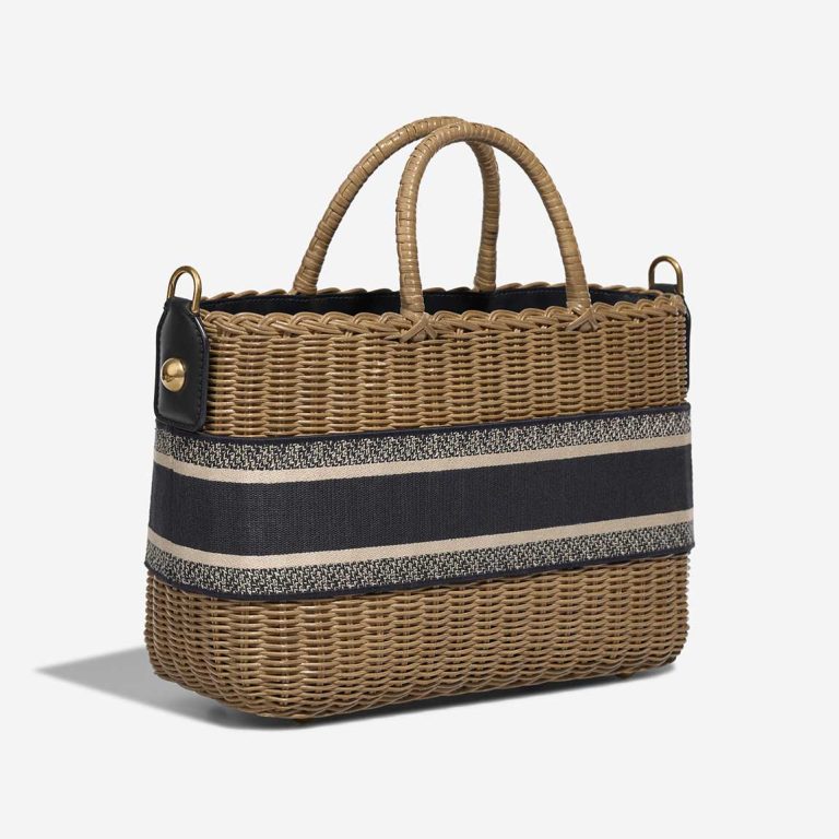 Dior Basket Bag Medium Wicker / Canvas Blue / Camel / Beige | Sell your designer bag