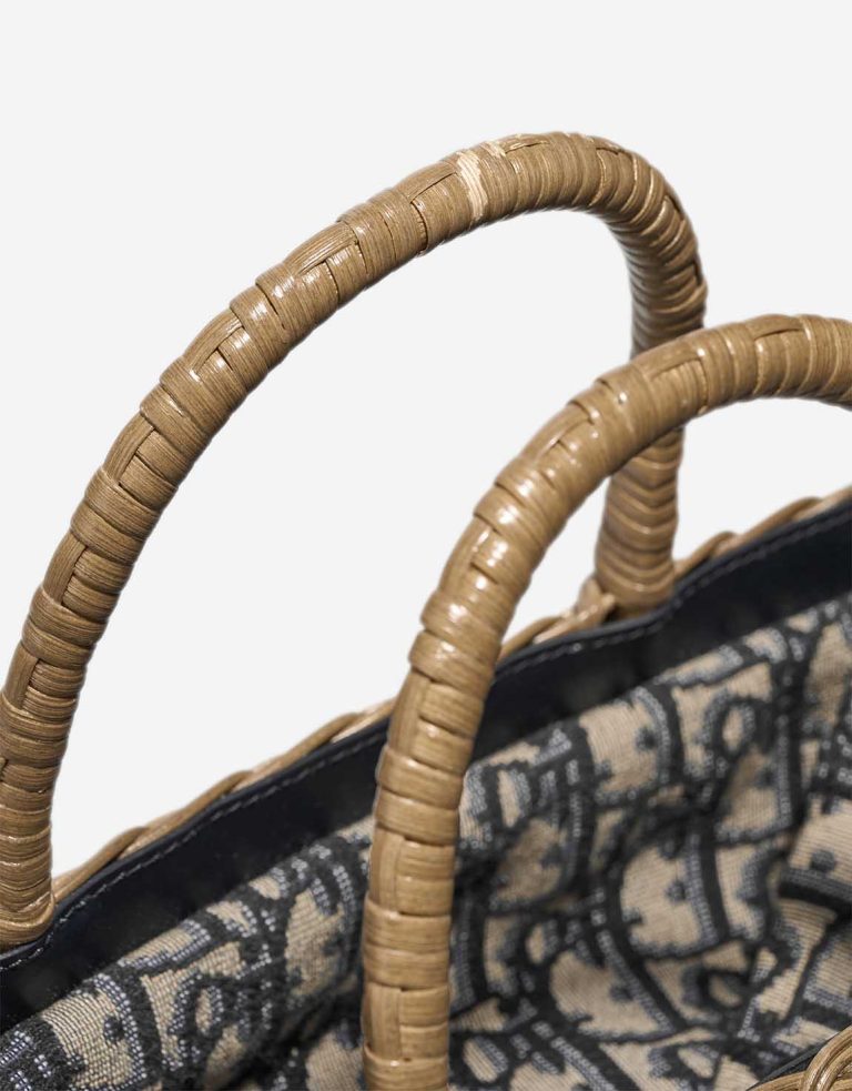 Dior Basket Bag Medium Wicker / Canvas Blue / Camel / Beige Signs of wear | Sell your designer bag