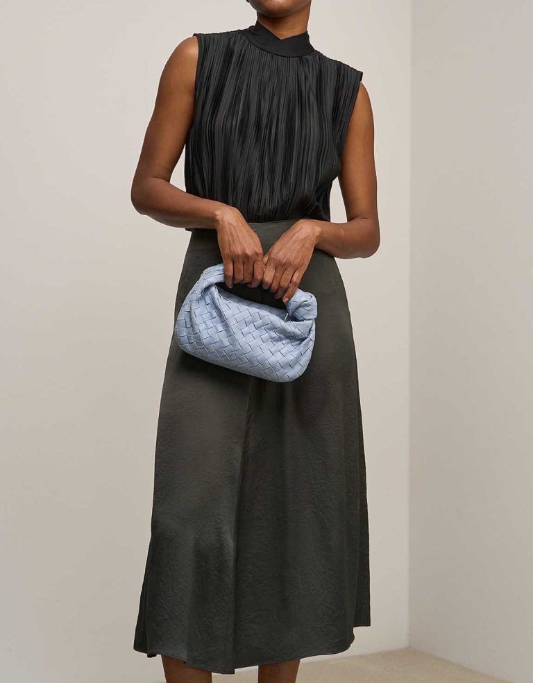 Bottega Veneta Jodie Mini Lamb Light Blue on Model | Sell your designer bag