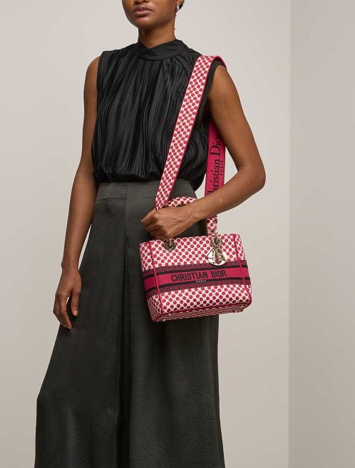 Dior Lady Dioramour Medium Canvas Red / White on Model | Sell your designer bag