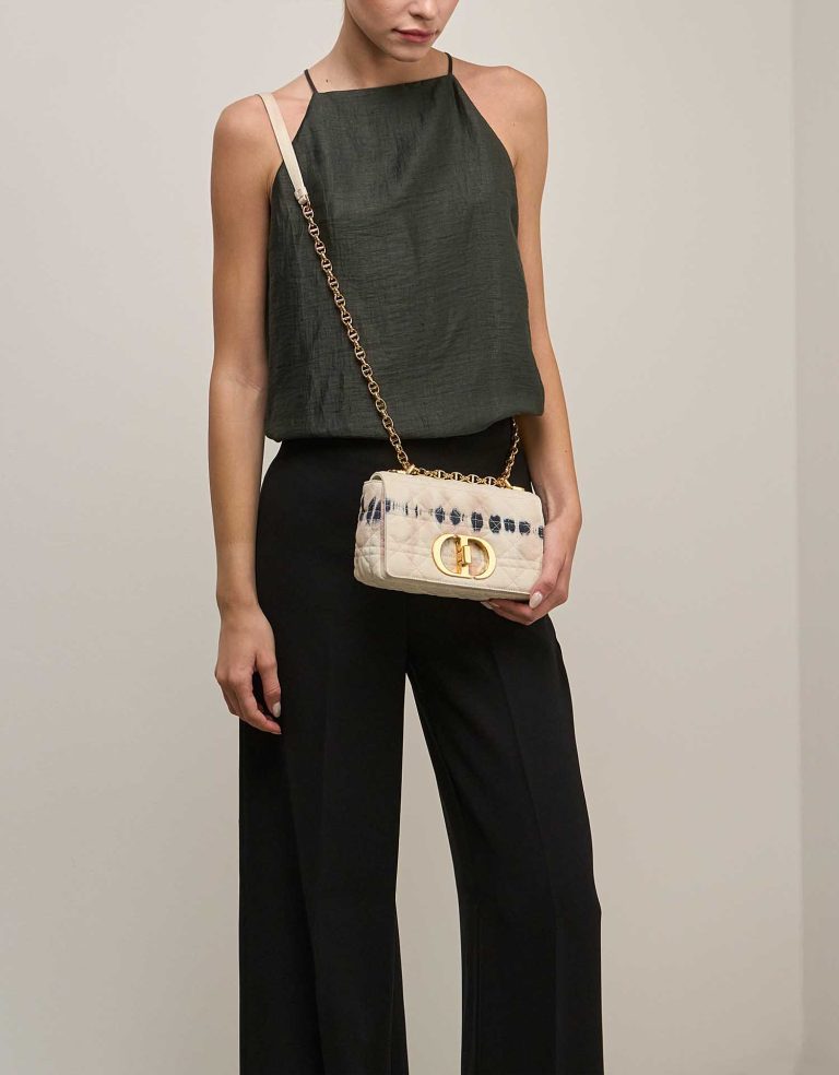 Dior Caro Small Denim Off White on Model | Sell your designer bag