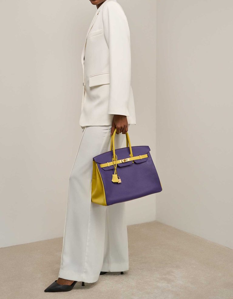Hermès Birkin 35 Epsom Lime / Kiwi / Iris on Model | Sell your designer bag