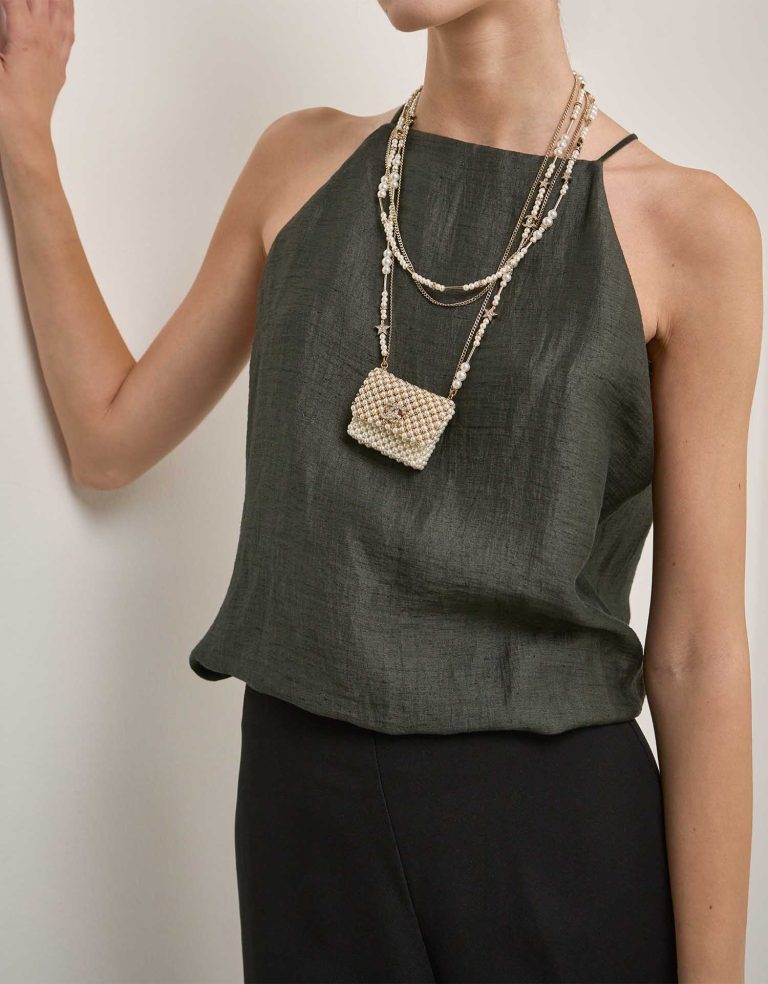 Chanel Timeless Necklace Micro Pearls White Front | Sell your designer bag