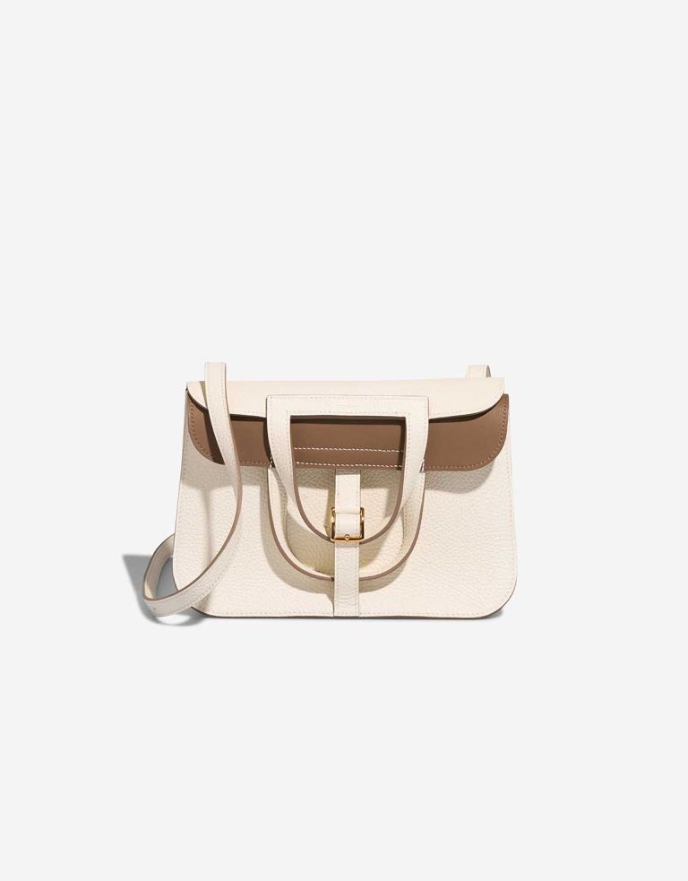 Hermès Halzan 25 Taurillon Clémence Mushroom / Beige de Weimar Front | Sell your designer bag