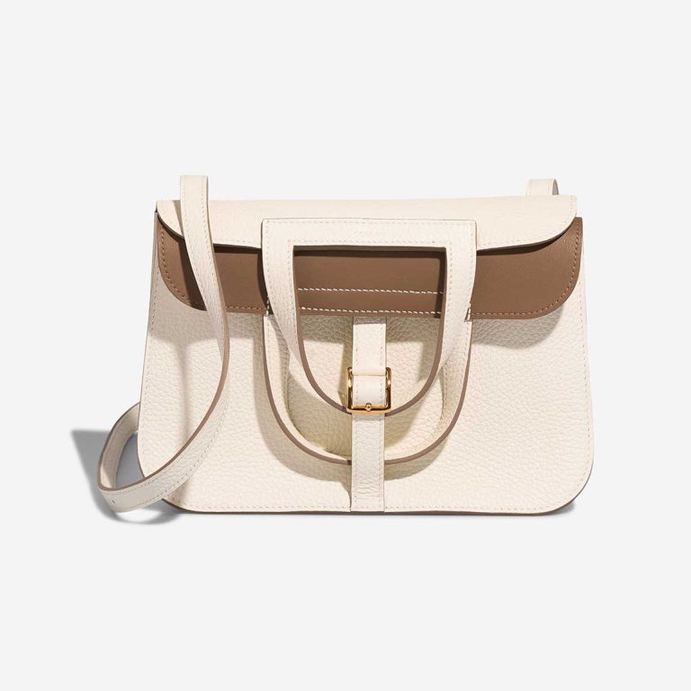 Hermès Halzan 25 Taurillon Clémence Mushroom / Beige de Weimar Front | Sell your designer bag