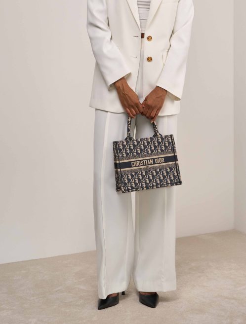 Dior Book Tote Small Canvas Blue on Model | Sell your designer bag