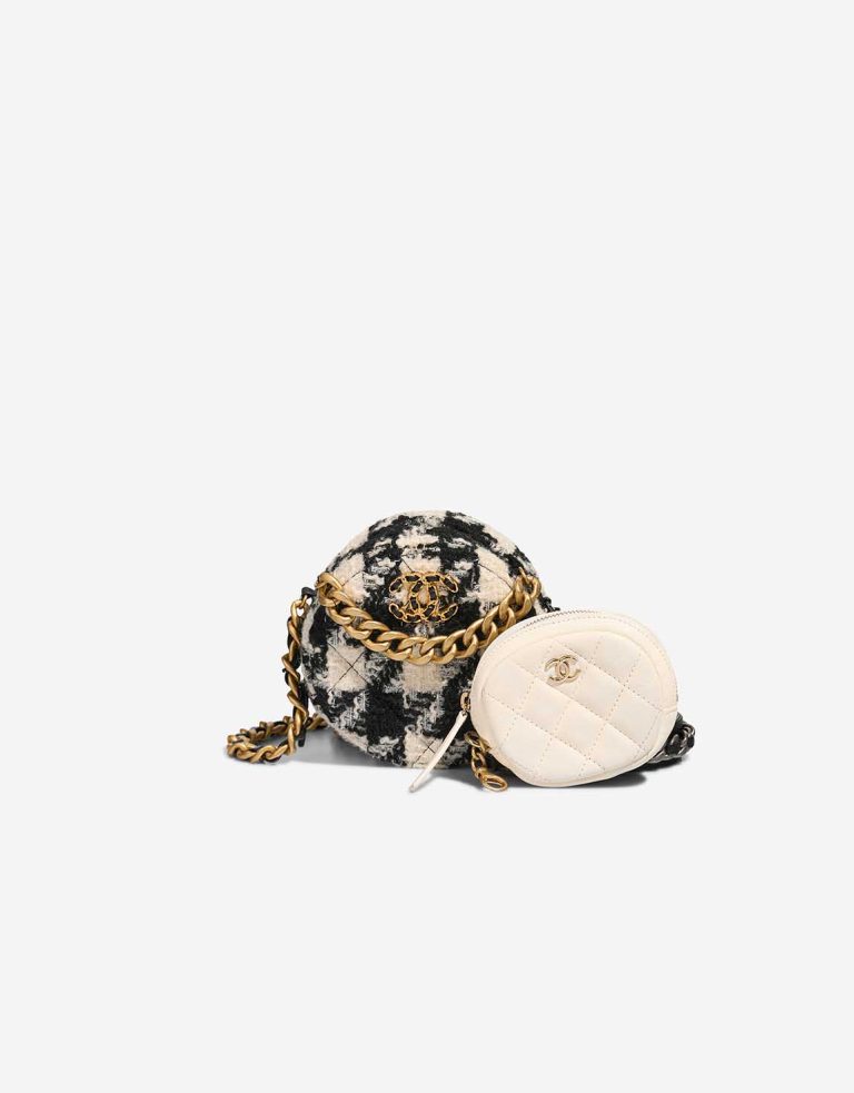 Chanel 19 Round Clutch Tweed Black / White Front | Sell your designer bag