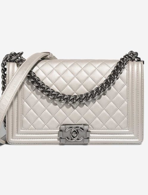 Chanel Boy Old Medium Caviar Silver Front | Sell your designer bag