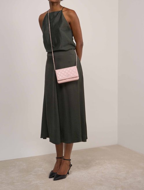 Chanel Wallet on Chain Timeless Lamb Pink on Model | Sell your designer bag