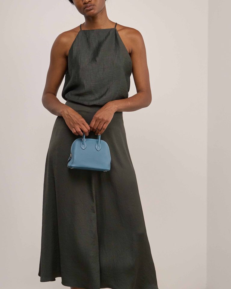 Hermès Bolide Mini Evercolor Bleu Jean on Model | Sell your designer bag
