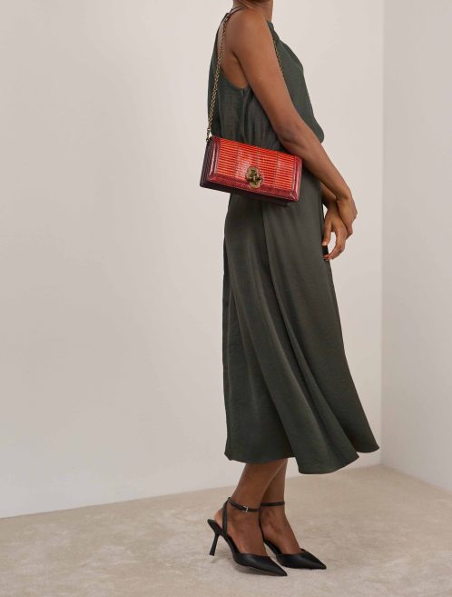 Bottega Veneta City Knot Python / Lamb Burgundy / Orange on Model | Sell your designer bag