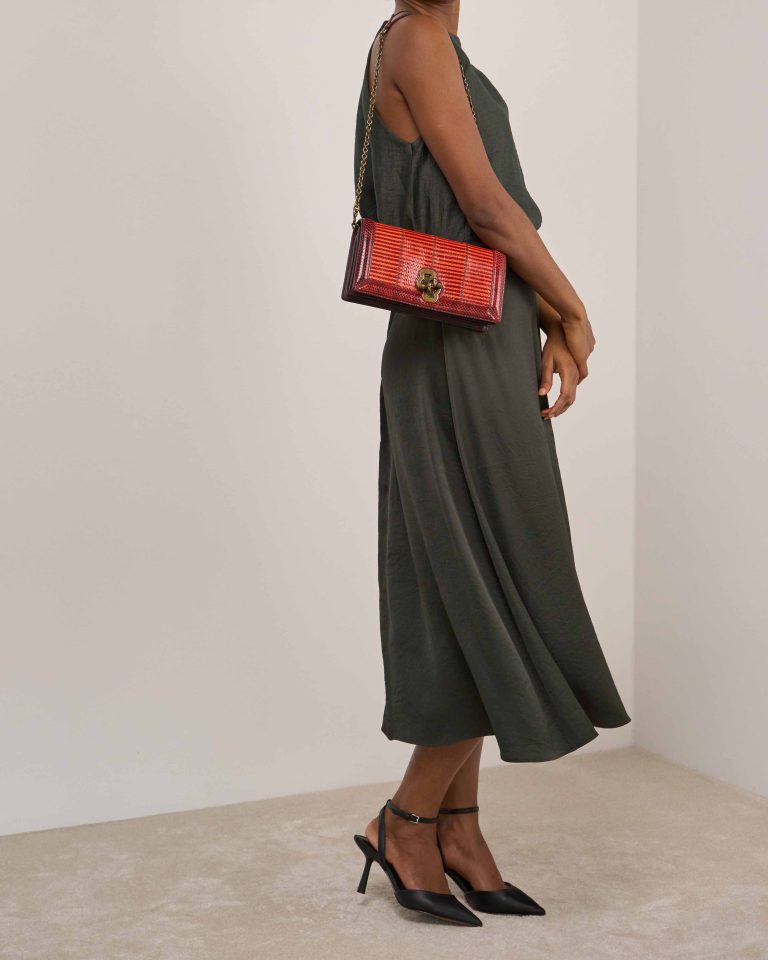 Bottega Veneta City Knot Python / Lamb Burgundy / Orange on Model | Sell your designer bag