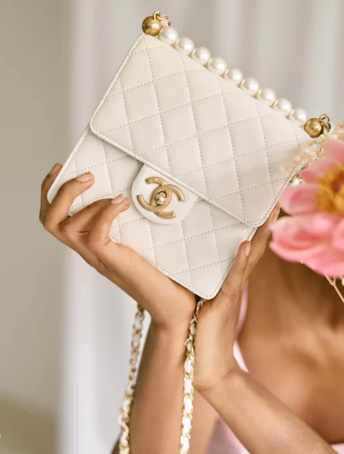 Chanel Classic Flap Mini White with Pearls