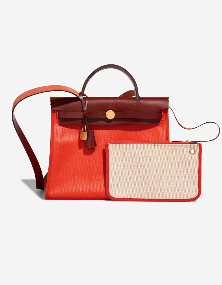 Hermès Herbag 31 Toile / Vache Hunter Orange Mécano / Écru / Beige / Rouge H Front | Sell your designer bag