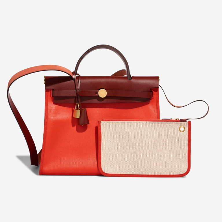 Hermès Herbag 31 Toile / Vache Hunter Orange Mécano / Écru / Beige / Rouge H Front | Sell your designer bag