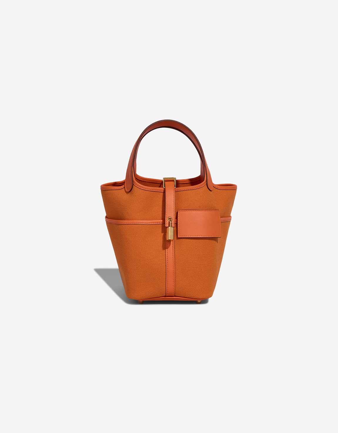 【HERMES】 Hermes Picotin Cargo 18 Orange Swift and Toile Canvas Palladium Hardwa