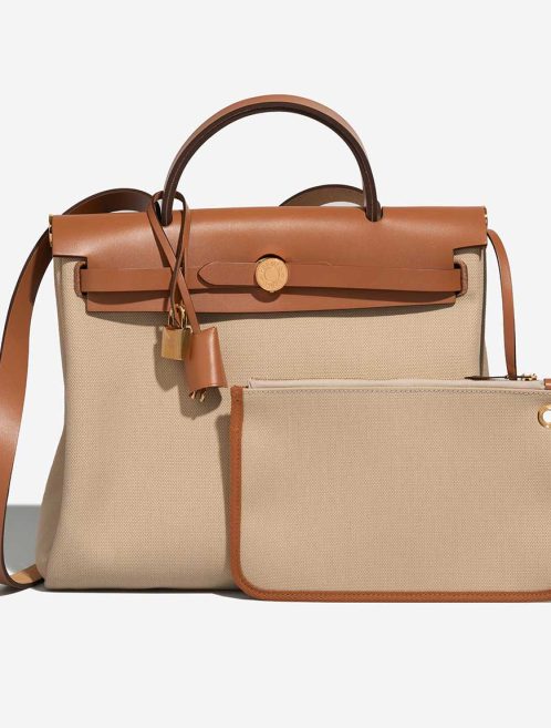 Hermès Herbag 31 Toile Militaire / Vache Hunter Béton / Naturel Front | Sell your designer bag