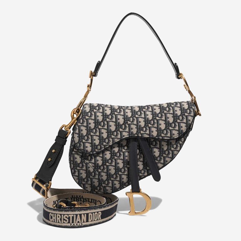 Dior Saddle Medium Oblique Jacquard Blue Front | Sell your designer bag