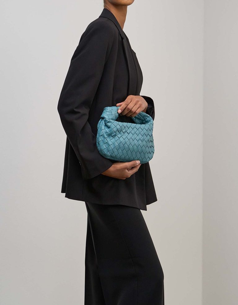 Bottega Veneta Jodie Mini Lamb Turquoise on Model | Sell your designer bag