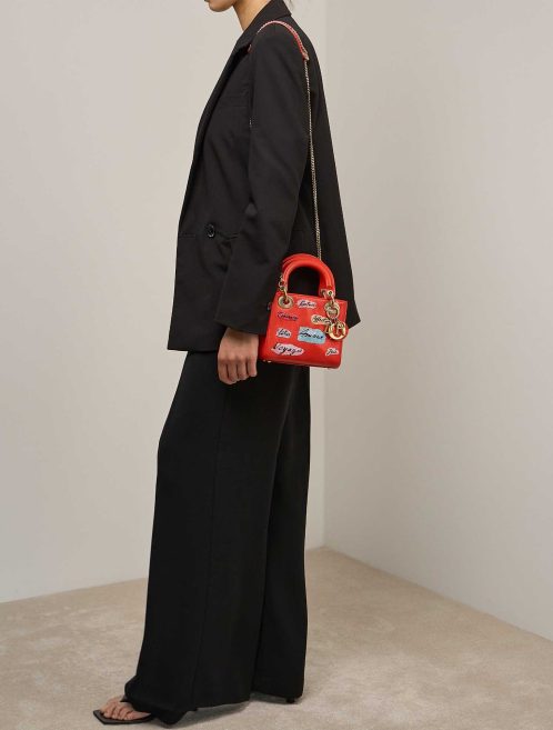 Dior Lady Mini Calf Red on Model | Sell your designer bag