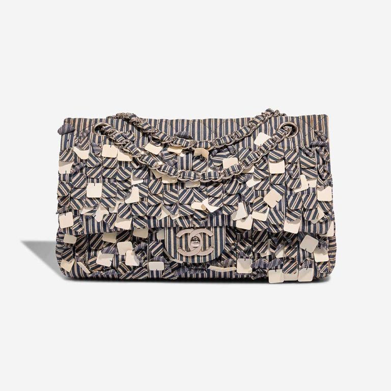 Chanel Timeless Medium Sequins / Denim Dark Blue / Beige Front | Sell your designer bag