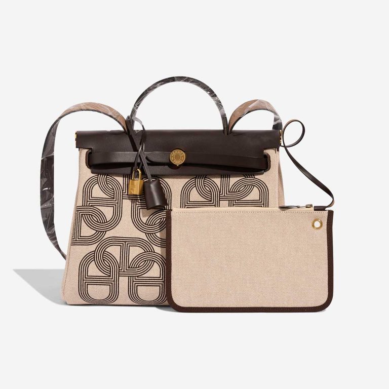 Hermès Herbag 31 Toile H / Vache Hunter Plume CC Circuit 24 Ebene / Ecru / Beige Front | Sell your designer bag