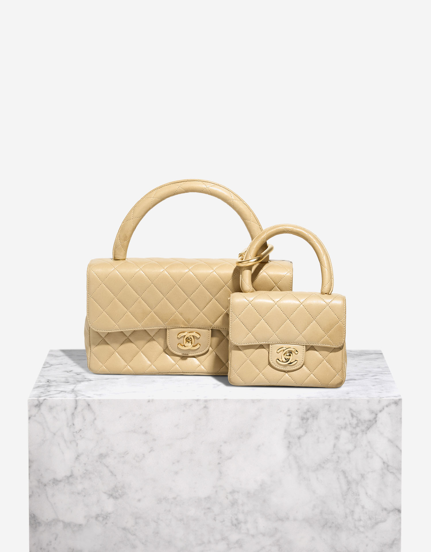 Chanel Timeless Handle Lamb Beige Parent-Child Set | SACLÀB