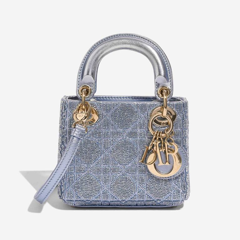Dior Lady Micro Calf Blue Embellished Front | Sell your designer bag