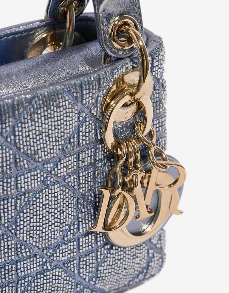 Dior Lady Micro Calf Blue Embellished Closing System | Sell your designer bag