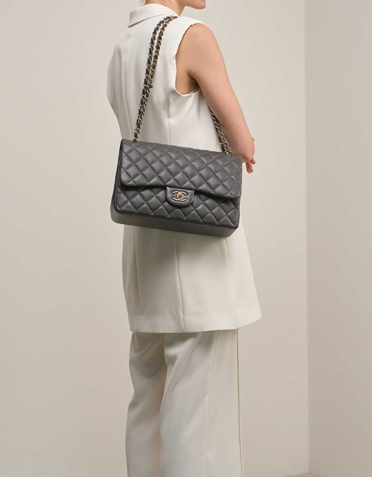 Chanel Timeless Jumbo Grey on Model | Sell your designer bag