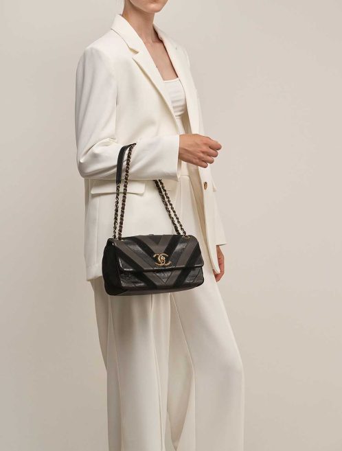 Chanel Timeless Medium Lamb / Suede Black / Brown on Model | Sell your designer bag