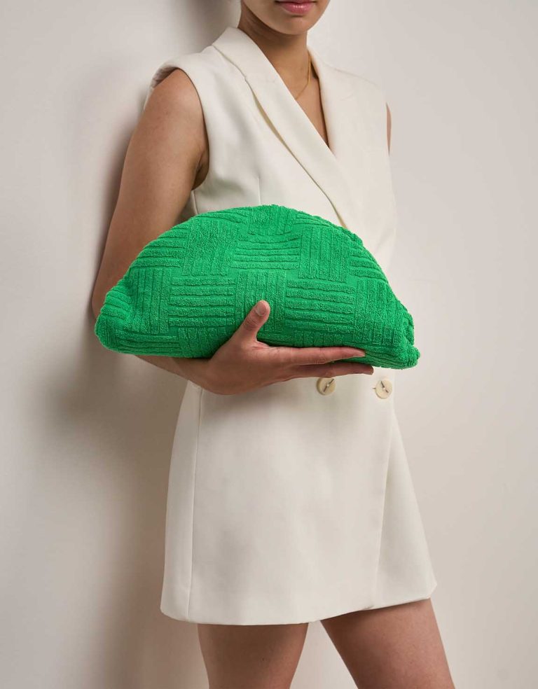Bottega Veneta Pouch Cotton Terry Green on Model | Sell your designer bag